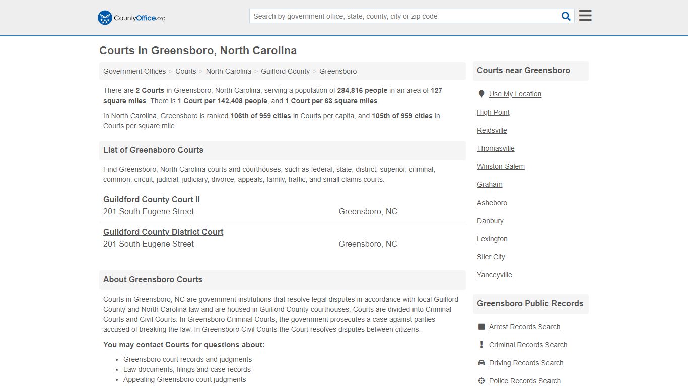Courts - Greensboro, NC (Court Records & Calendars) - County Office