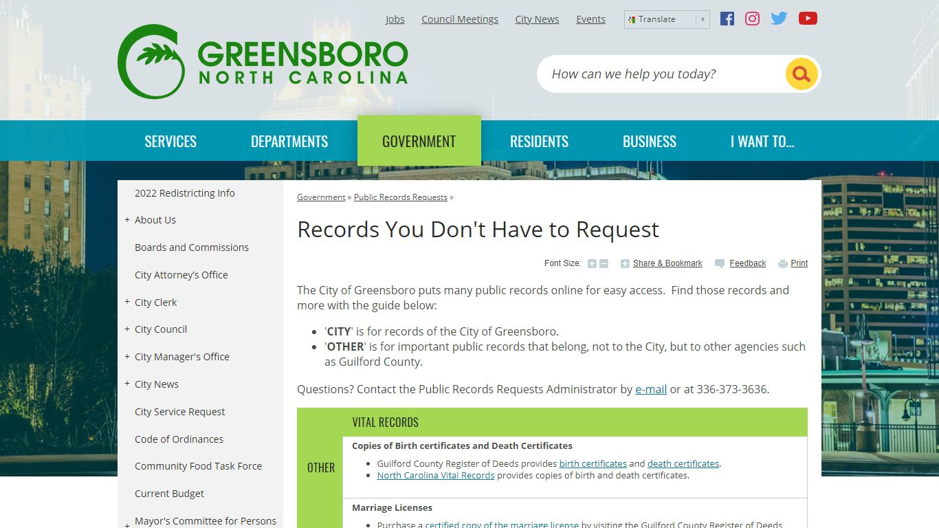 Records You Don't Have to Request | Greensboro, NC